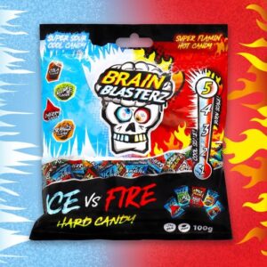 Brain Blasterz Ice vs Fire Sour Cool Candy 100g 12ct UK Import